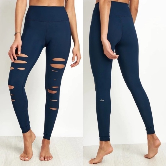 ALO Yoga High Waist Ripped Warrior Leggings - Picture 1 of 6